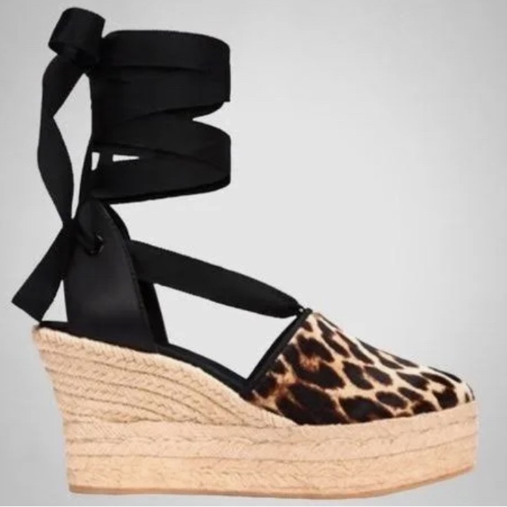 TORY BURCH ELISA CALF HAIR LACE UP ESPADRILLE CHEETAH WEDGE 6.5